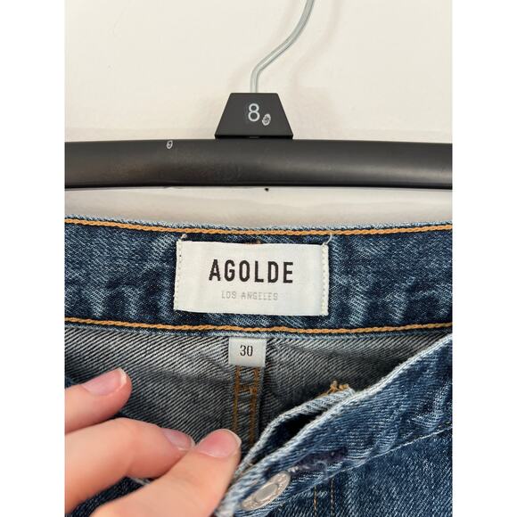 AGOLDE Rumi Midrise Medium Wash 100% Cotton Cut Off Raw Hem Short $138 MSRP - Picture 4 of 6